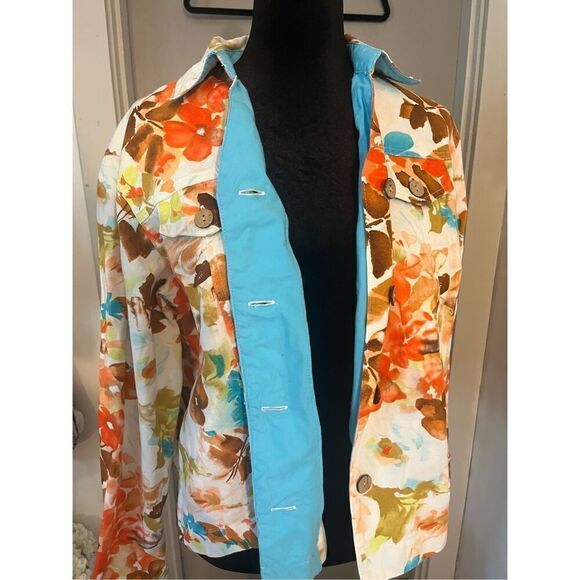 Coldwater Creek Jacket Buttons Leafy Floral Print Size Medium - Picture 1 of 11
